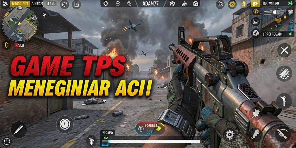 Tangkapan layar menunjukkan aksi seru dalam permainan TPS ADAM77.