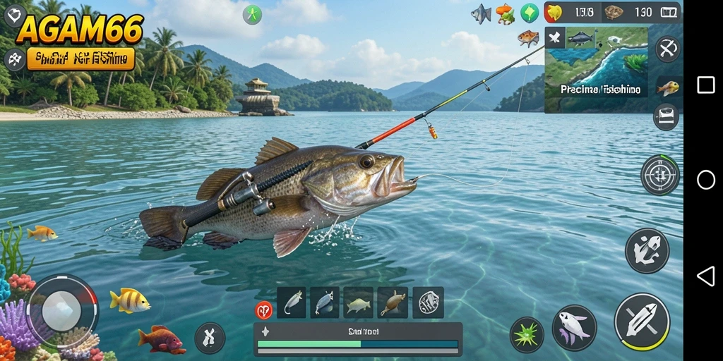 Screenshot gameplay AGAM66 menunjukkan aksi seru saat memancing.