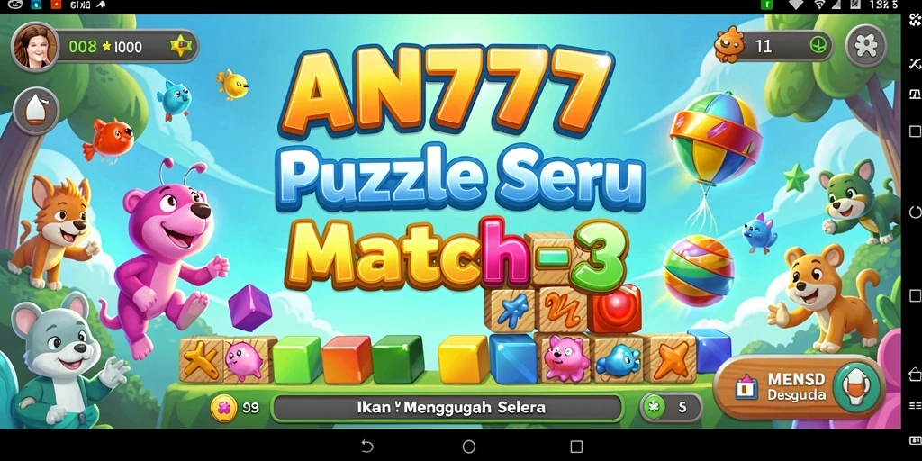 Screenshot gameplay AN777 menampilkan aksi mencocokkan elemen warna-warni.