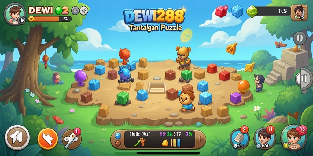 Tampilan gameplay DEWI288 yang menantang dan penuh warna.