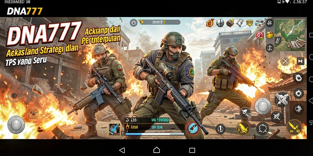 Tangkapan layar gameplay <strong>DNA777</strong> menunjukkan aksi tembak-menembak yang intens dan strategis.