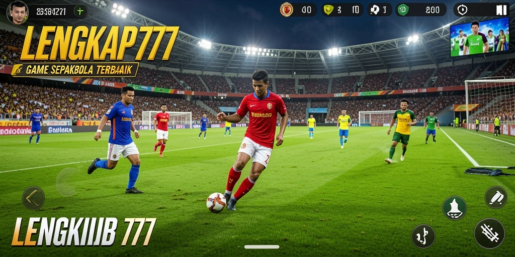 Tangkapan layar gameplay LENGKAP777 menampilkan aksi seru di lapangan sepak bola.