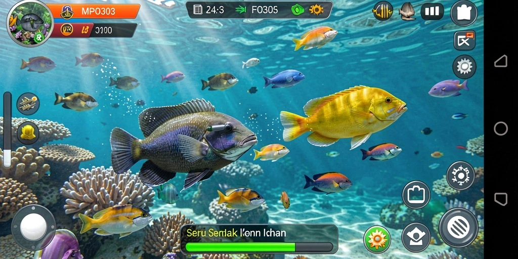 Tampilan dinamis gameplay Tembak Ikan MPO303 yang seru.