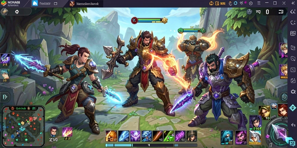 Screenshot gameplay NONA88 dengan karakter sedang bertarung dalam arena.