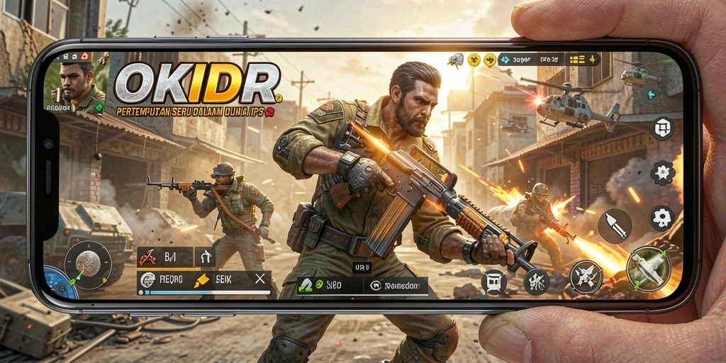 Screenshot utama gameplay <strong>OKIDR</strong> menampilkan aksi tembak-menembak seru.
