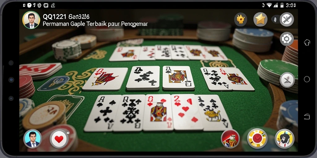 Screenshot utama QQ1221 menampilkan gameplay Gaple yang seru dan interaktif.