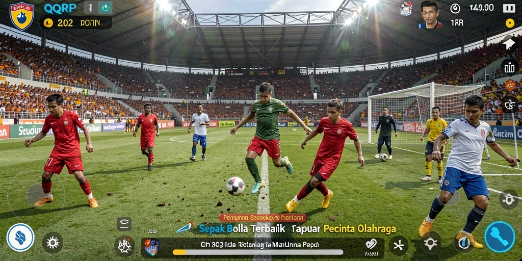 Gameplay QQRP dengan aksi sepak bola yang mendebarkan.