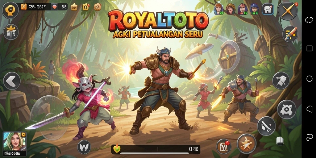 Screenshot utama ROYALTOTO menampilkan aksi seru dalam pertarungan heroik.