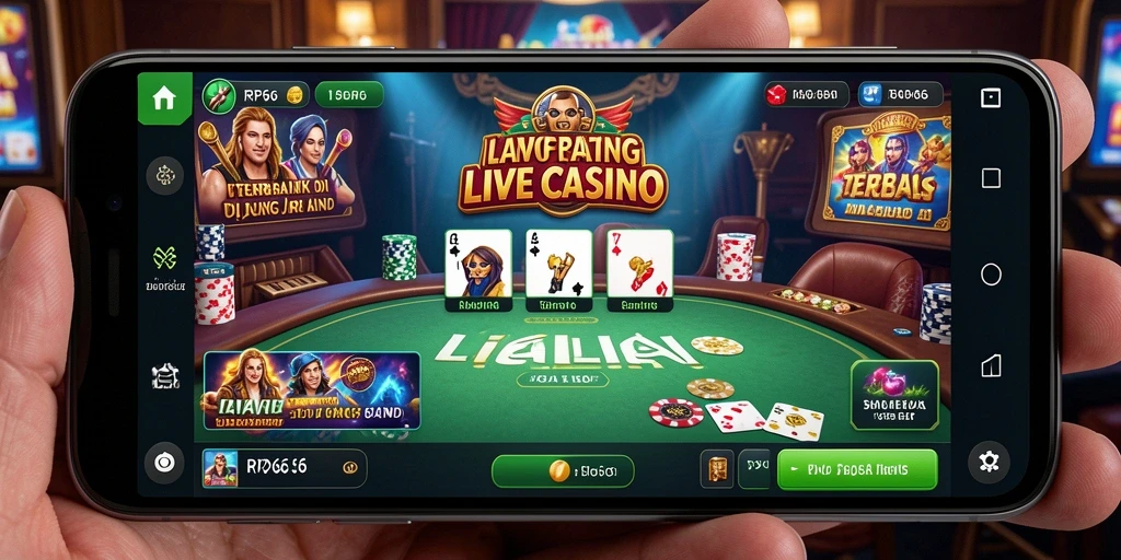 Screenshot gameplay Live Casino RP66 yang menampilkan dealer langsung dan suasana kasino.