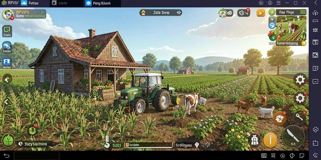 Tampilan gameplay RPVIP5 yang menawan dengan aktivitas bertani.