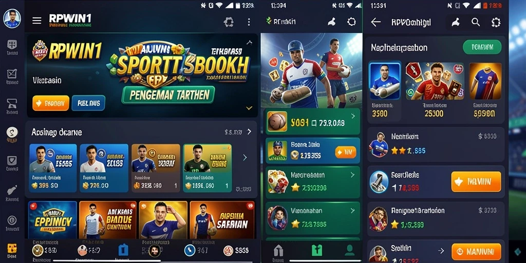 Screenshot menunjukkan antarmuka pengguna RPWIN1 saat bermain Sportsbook.