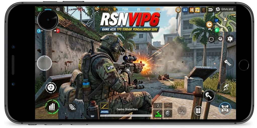 Screenshot gameplay RSNVIP6 yang menampilkan pertempuran TPS yang mendebarkan.