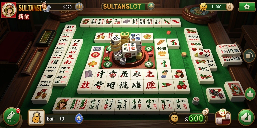 Tampilan gameplay seru SULTANSLOT dalam permainan Mahjong.