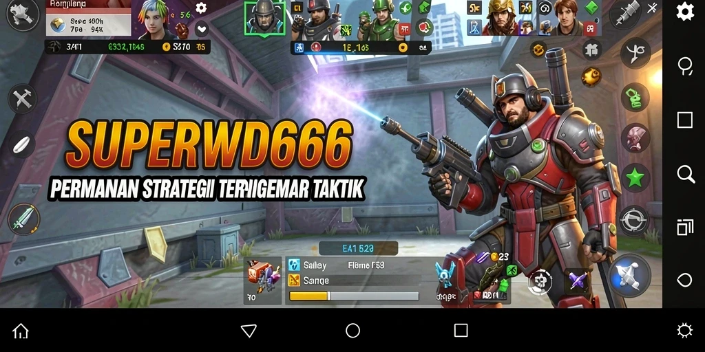 Tangkapan layar gameplay SUPERWD666 yang menunjukkan aksi pertempuran strategis.
