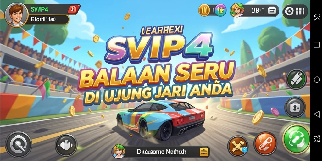 Screenshot utama SVIP4 menampilkan aksi balapan yang mendebarkan.