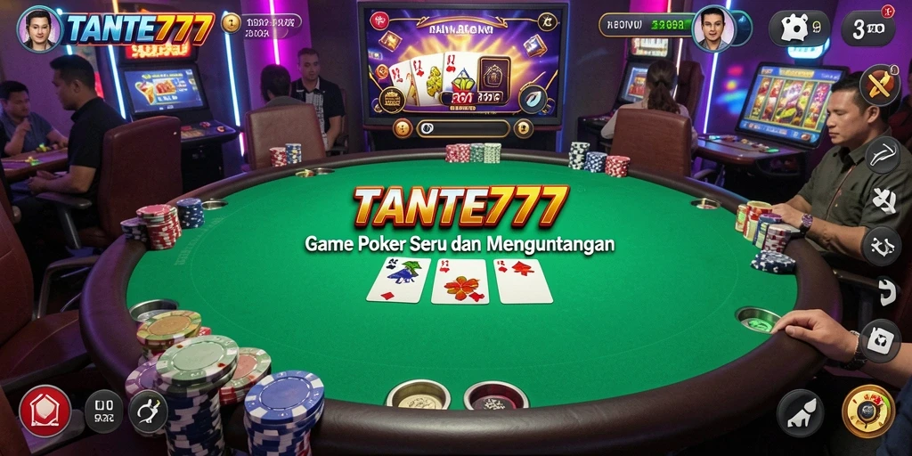 Screenshot gameplay mendebarkan dari TANTE777 menunjukkan aksi poker yang intens.
