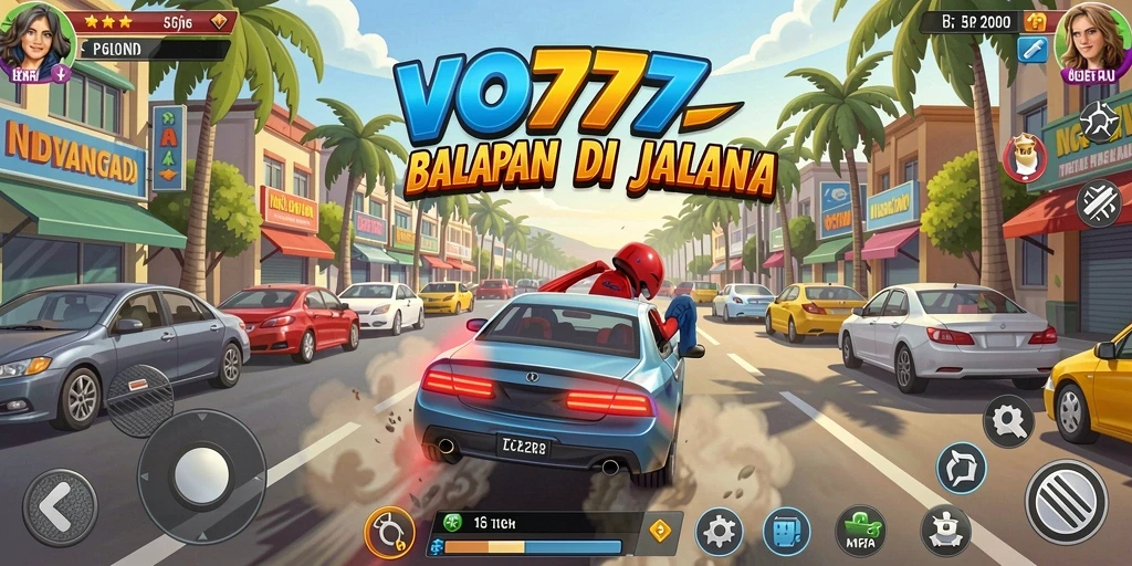 Tampilkan gameplay VO777 yang penuh aksi di lintasan balapan.