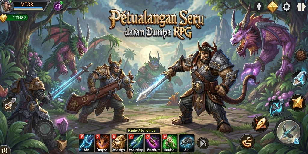 Tampilan seru dari gameplay RPG VT38 dengan karakter petualangan.
